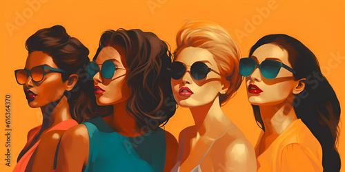 Group of women wearing fashionable sunglasses photo
