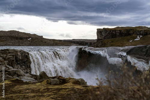 The Dettifoss waterfall in the north of iceland in moody weather in summer