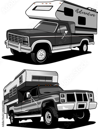 two diffrent camper truck illustration design logo vector	