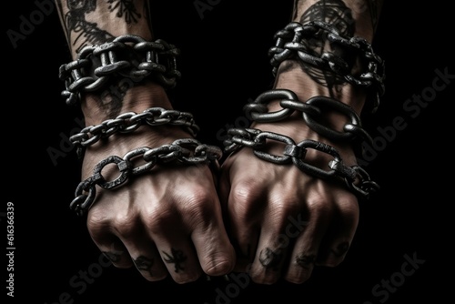 Strong Bonds Male Hands Wrapped in a Symbolic Chain. AI