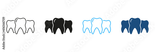 Healthy Teeth Silhouette and Line Icons Set. Oral Medicine, Dentistry Black and Color Symbol Collection. Orthodontic Healthcare. Dental Treatment, Mouth Health Pictogram. Isolated Vector Illustration