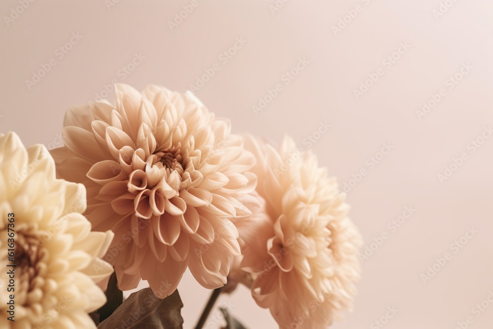 minimalist background of flowers in beige tones. generative ai.