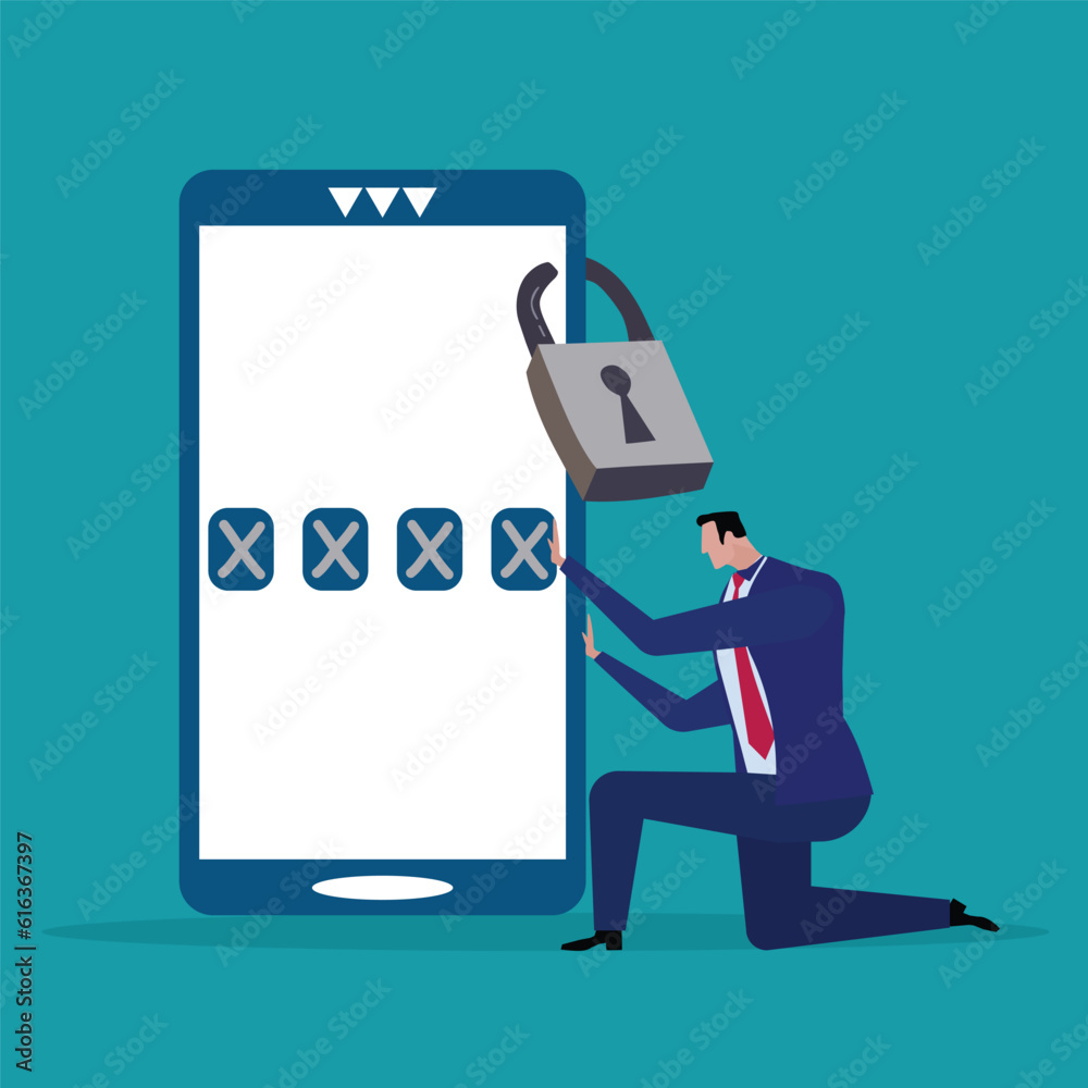 Mobile phone lock notification button password box smartphone security personal access human handshake device protection technology system Business owner locking personal phone Mobile phone lock notification button password box smartphone security personal access human handshake device protection technology system Business owner locking personal phone