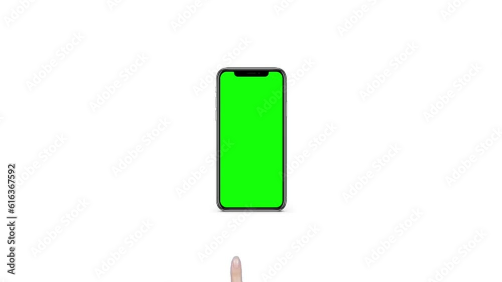Young woman hand use smartphone with green screen on green background Young woman hand use smartphone with green screen on green background