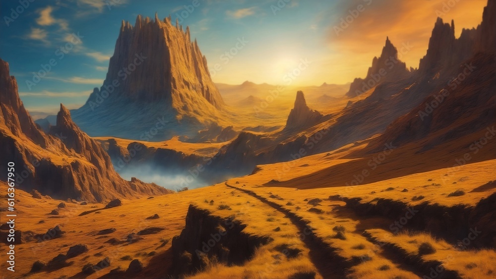 Naklejka premium sunset over the mountains created with Generative AI