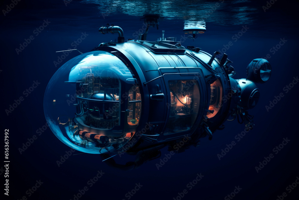 Deep-sea bathyscaphe underwater. Generative AI Stock Illustration ...