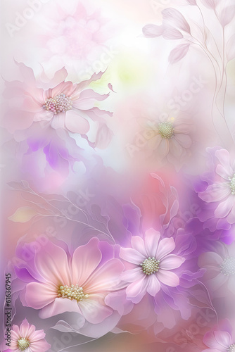 Generative AI illustration of beautiful flowing colorful, wispy calming floral flower background
