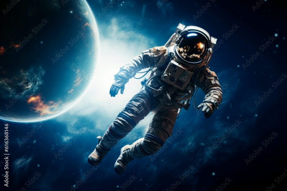 Astronaut in outer space on a beautiful background. Generative AI Astronaut in outer space on a beautiful background. Generative AI