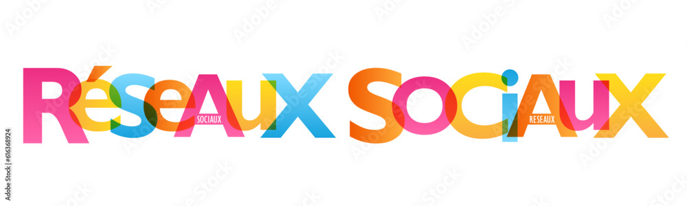RESEAUX SOCIAUX (SOCIAL MEDIA in French) colorful vector typography banner