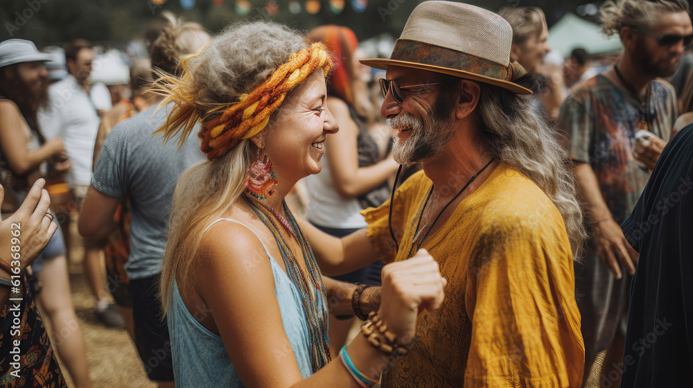 Senior couple dancing at an outdoor festival