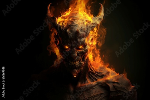 Satan devil fire portrait. Generate Ai