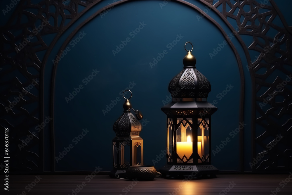 Fototapeta premium Lantern with night light background for the Muslim feast of the holy month of Ramadan Kareem