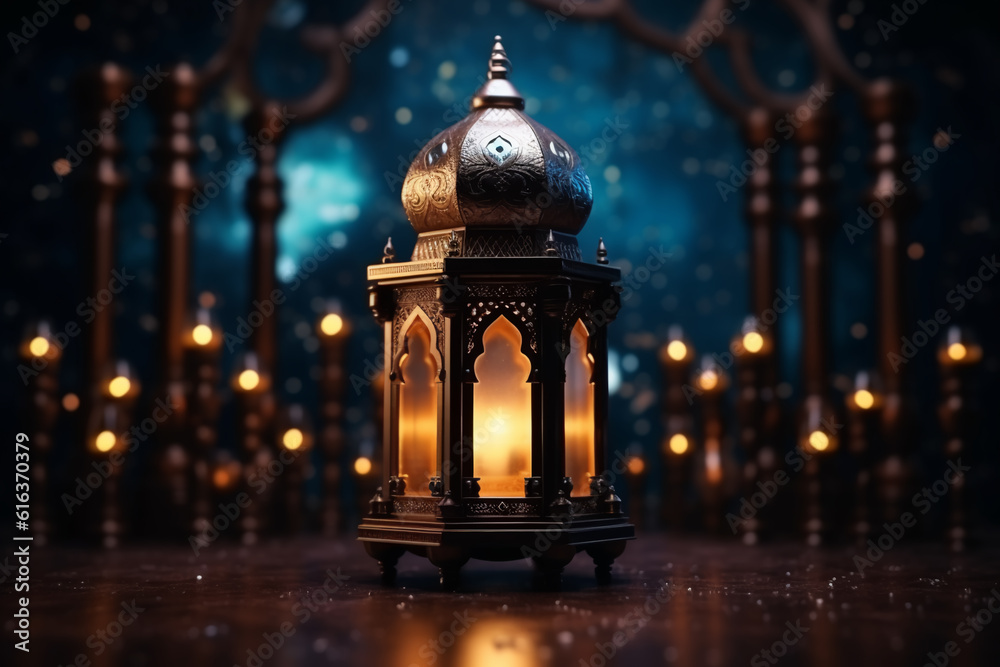 Lantern with night light background for the Muslim feast of the holy month of Ramadan Kareem Lantern with night light background for the Muslim feast of the holy month of Ramadan Kareem