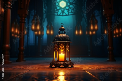  Lantern with night light background for the Muslim feast of the holy month of Ramadan Kareem