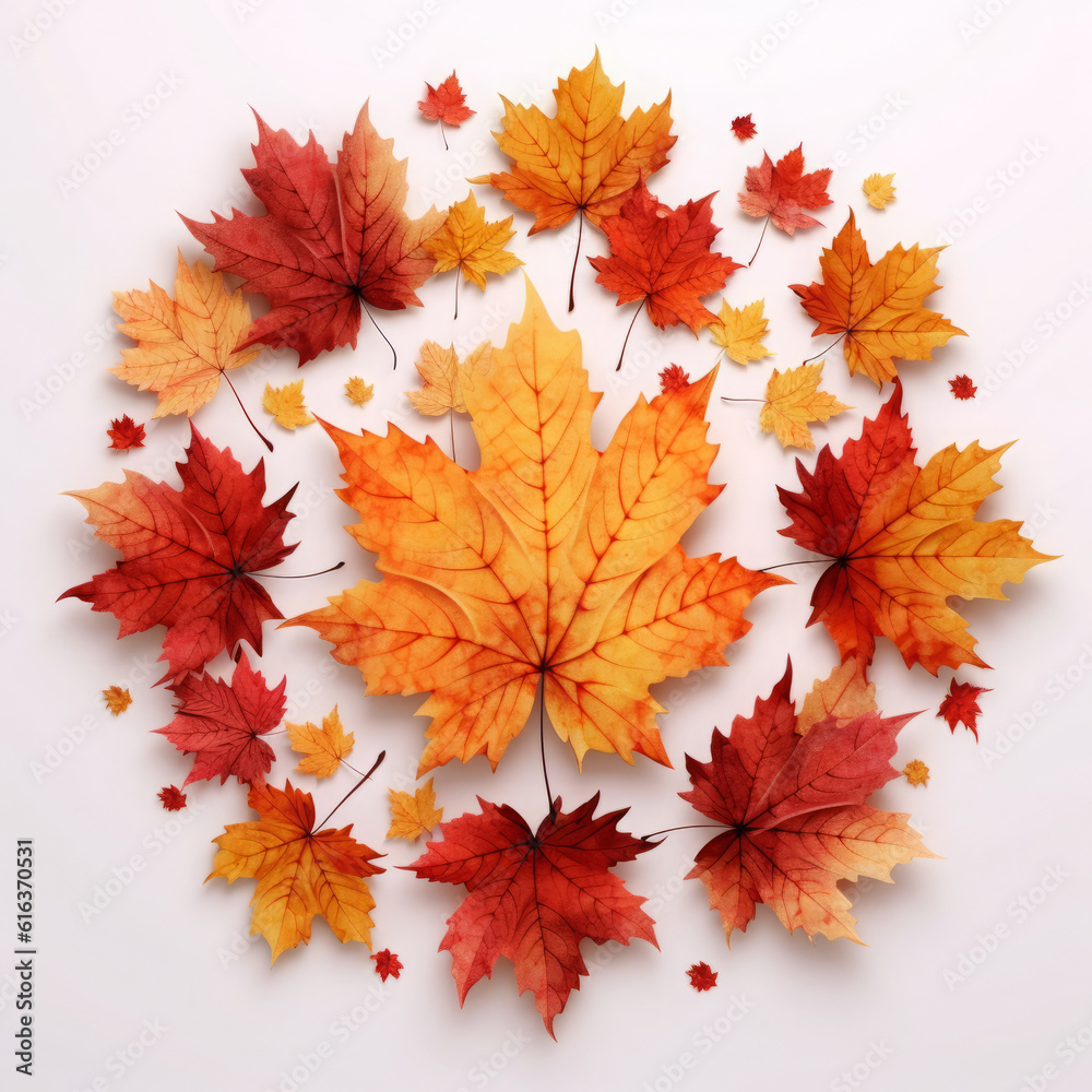 Beautiful autumn leaves arranged in the shape of a circle. Minimal natural concept. Flat lay Beautiful autumn leaves arranged in the shape of a circle. Minimal natural concept. Flat lay