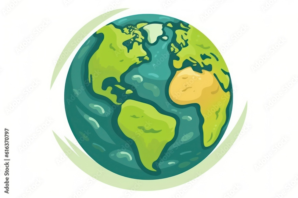 Abstract earth globe with continents and oceans. World or planet icon. Colored flat illustration isolated on white background.Generative AI Abstract earth globe with continents and oceans. World or planet icon. Colored flat illustration isolated on white background.Generative AI