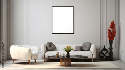 Living room with a mockup painting frame  Generative AI 