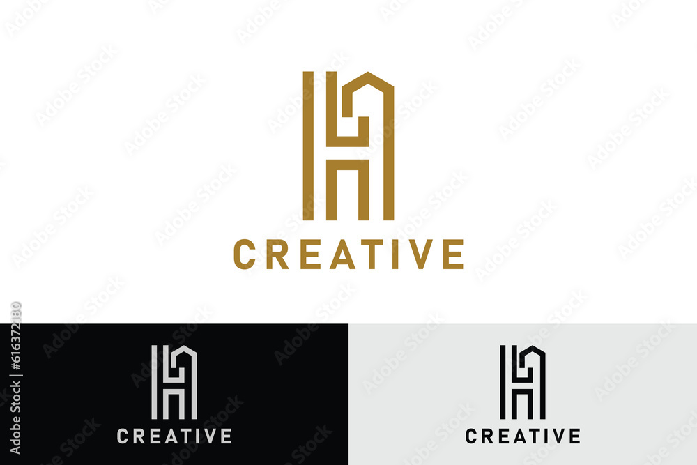 House icon combination logo with letter H. Initial letter H. monogram ...