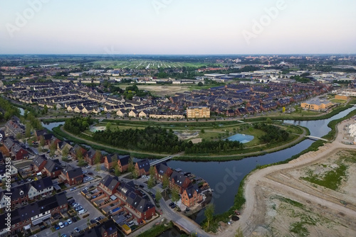 Scenic view of suburban district "Triangel", a new neighbourhood in the town of Waddinxveen, Netherlands