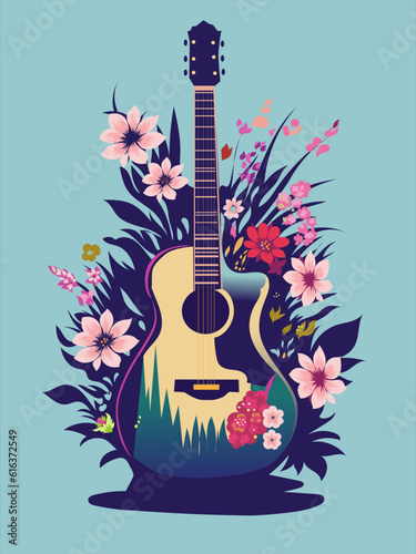 retro guitar and flowers