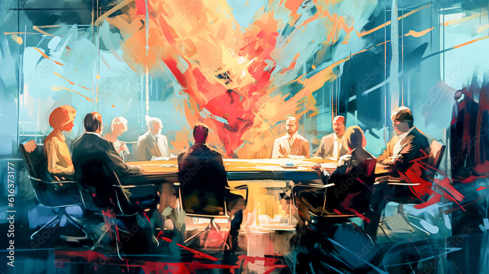 business meeting as abstract impressionist art  - obrazy, fototapety, plakaty 