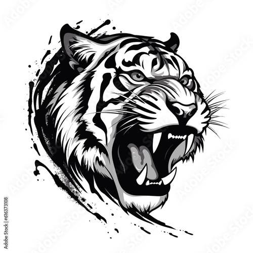Angry tiger Roaring vector art, tiger, isolated in white background, vector illustration