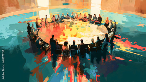 business meeting as abstract impressionist art 