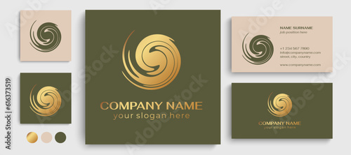 Round spiral logo. Swirling elegant waves of fabric. Template for creating a unique luxury design, logo, fashion, studio, boutique, spa center. Vector
