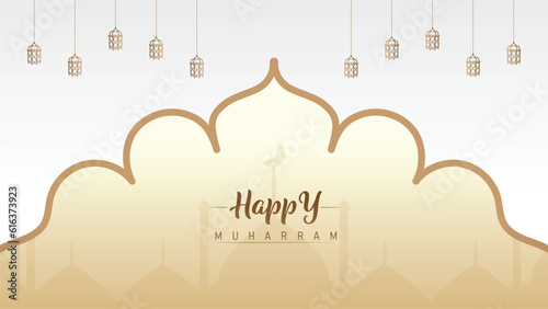 Islamic wallpaper banner poster template minimalist design for muharram islamic new year celebration