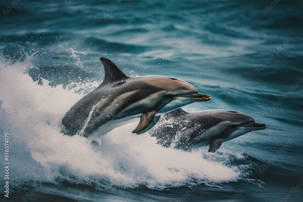 Fototapeta premium Playful Dolphins Energetic Swimmers