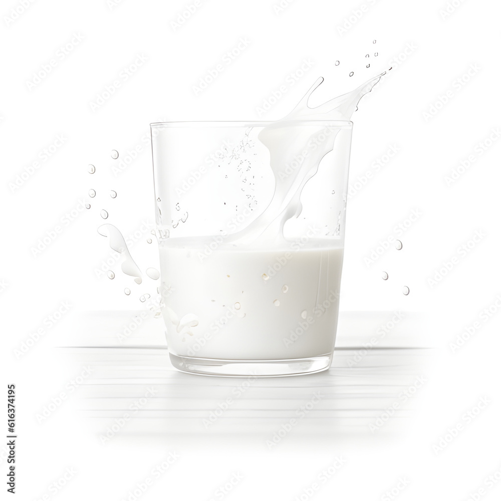 Pouring and splashing milk in a white glass, Isolated on white background with a clipping path. generative ai Pouring and splashing milk in a white glass, Isolated on white background with a clipping path. generative ai