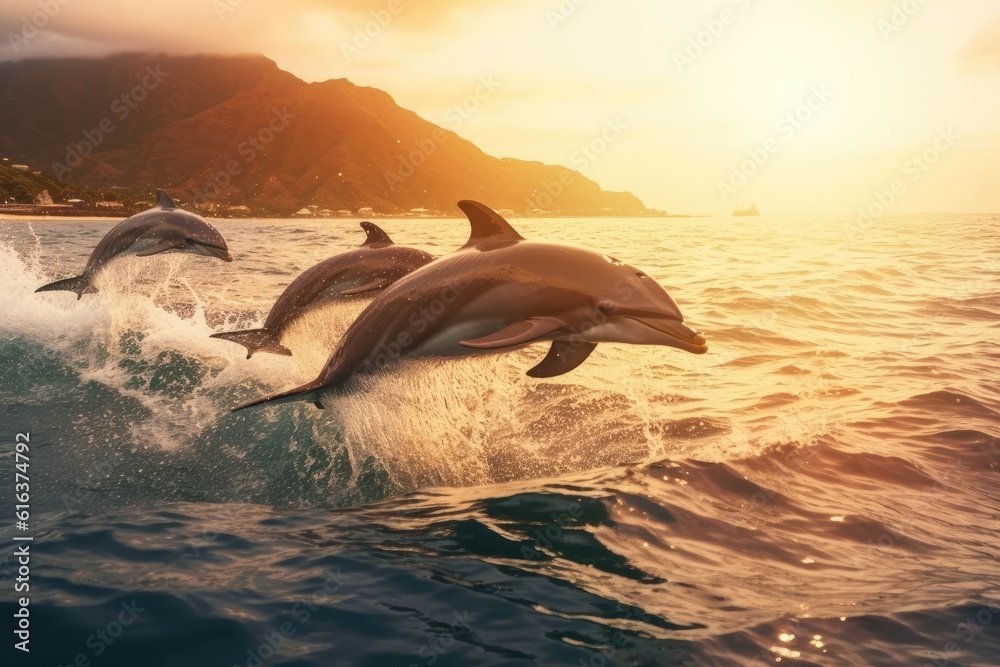 Fototapeta premium Playful Dolphins Energetic Swimmers
