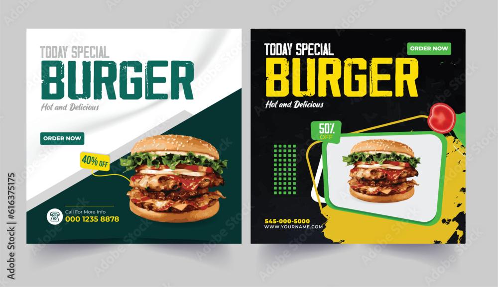 Food Burger Social Media Post Design, Fast food marketing social media