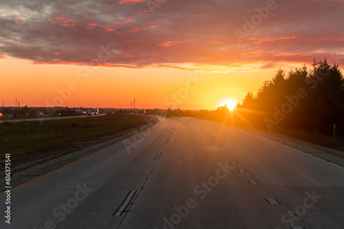 sunset over the road