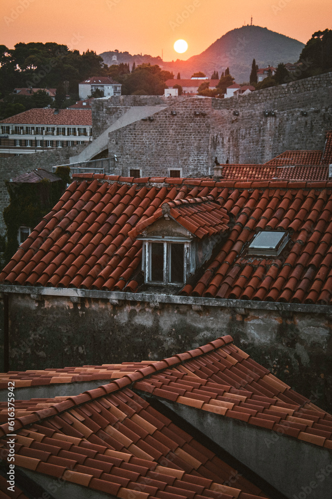 Sunset Over the Roofs of Dubrovnik Old Town - Croatia