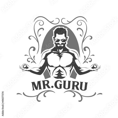 Mr guru logo, gym, yoga, meditation, fitness, spiritual, illustration