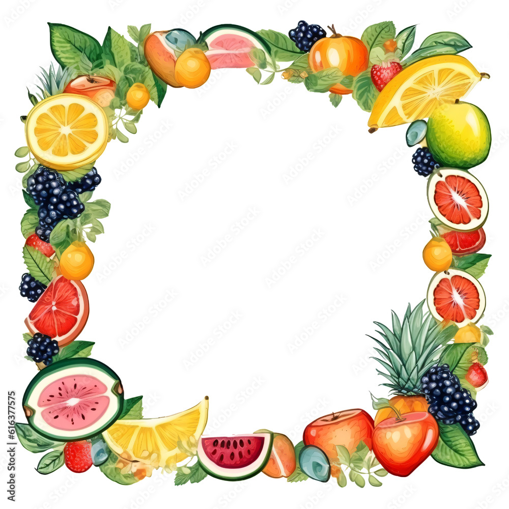 Frame of summer fruits based on generative AI Frame of summer fruits based on generative AI