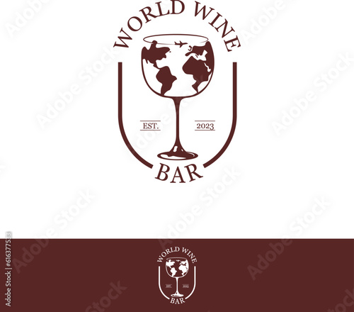 World wine logo, bar, travel logo, food and drink