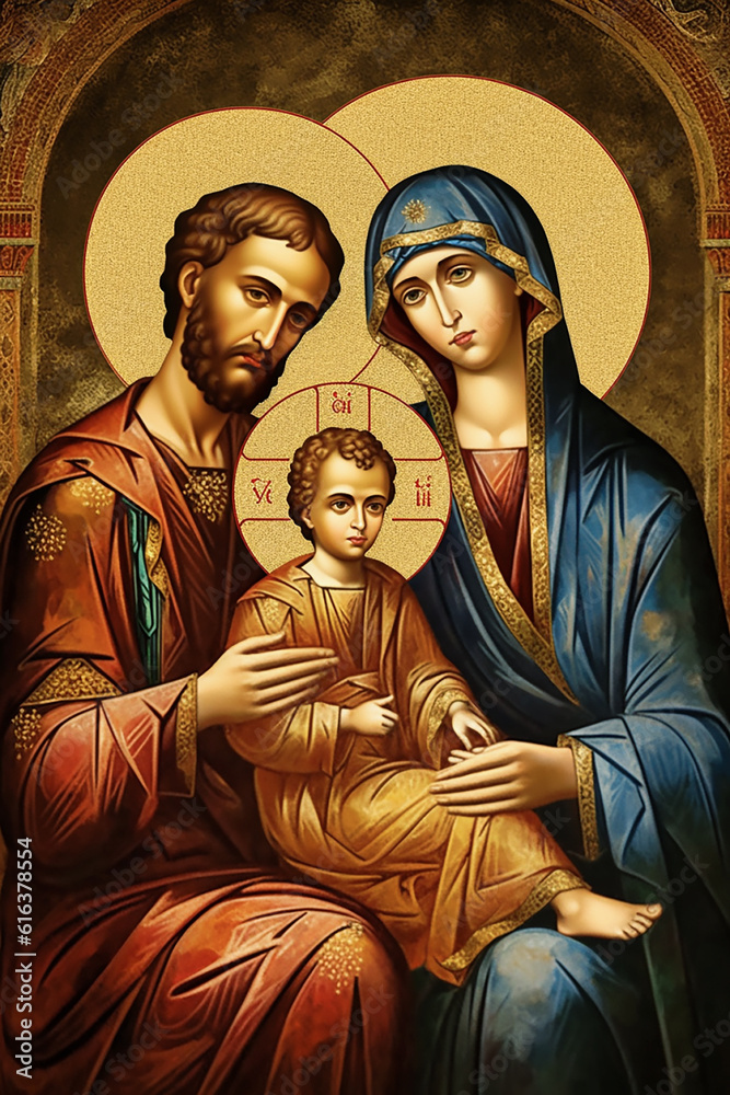 Naklejka premium Biblical representation of jesus christ in Byzantine art. AI generativ..