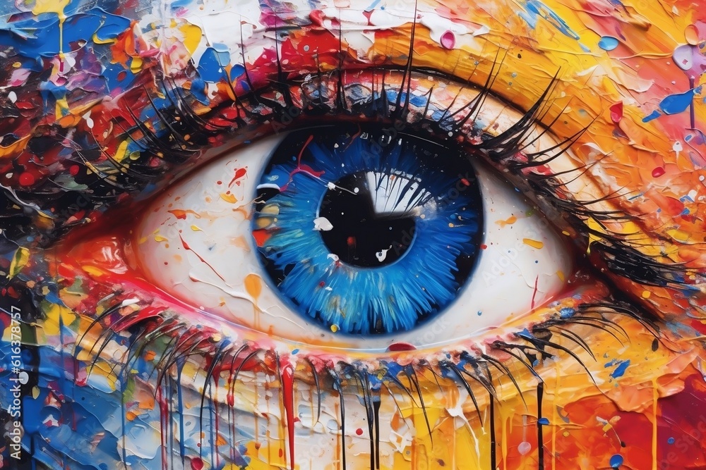 Eye Painting with Paint Splatters. AI