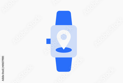 Geometric navigation app on the smart watch illustration in flat style design. Vector illustration and icon. 