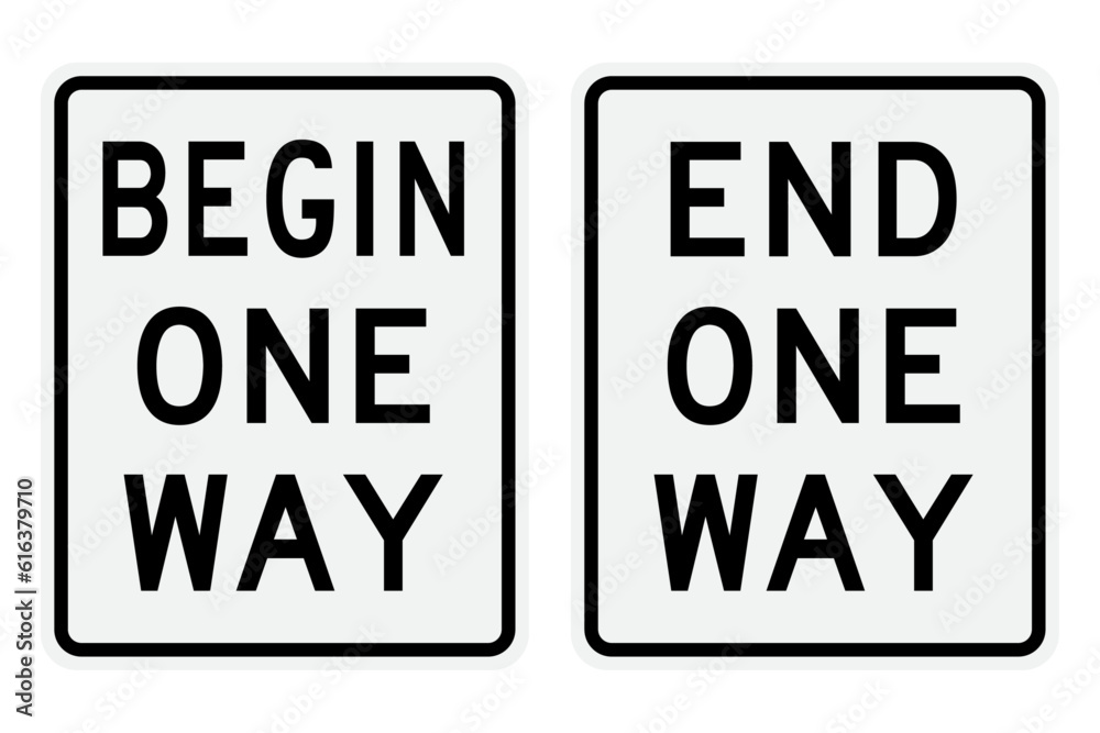 Fototapeta premium Begin One Way Signs. End One Way Signs. Vector and Illustrations.