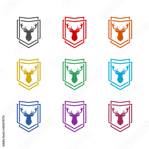 Deer shield icon isolated on white background. Set icons colorful