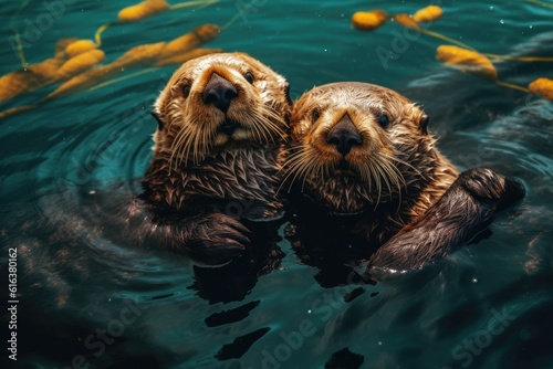 Playful Sea Otters Energetic Aquatic Weasels