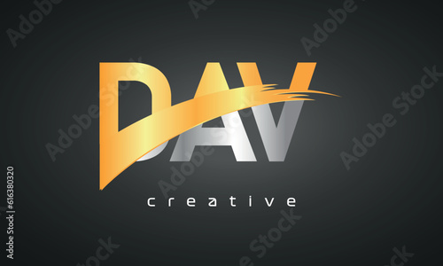 DAV Letters Logo Design with Creative Intersected and Cutted golden color
