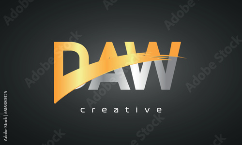 DAW Letters Logo Design with Creative Intersected and Cutted golden color