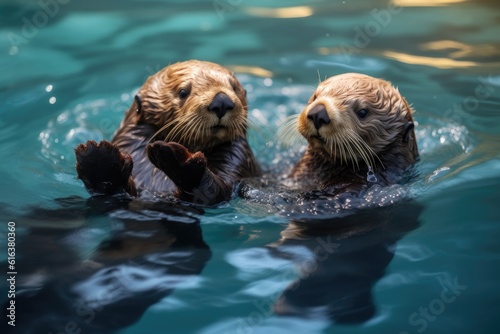 Playful Sea Otters Energetic Aquatic Weasels © mindscapephotos