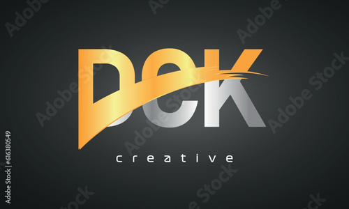 DCK Letters Logo Design with Creative Intersected and Cutted golden color photo