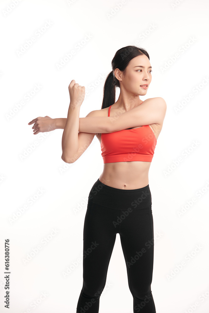 Beautiful young asian sport woman with sportswear ready for exercise on white background, Advertising sportswear and yoga wear, Healthy lifestyle, sport. Beautiful young asian sport woman with sportswear ready for exercise on white background, Advertising sportswear and yoga wear, Healthy lifestyle, sport.