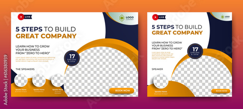 Live webinar online business conference web banner and social media cover template design